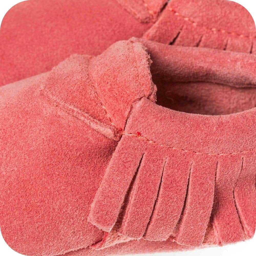 Chaussons mocassins bébé en suède – Corail