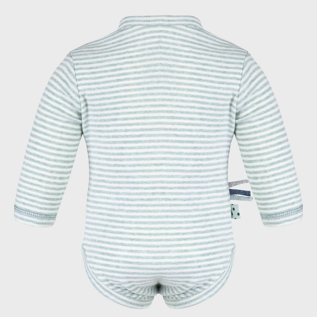 Body Bébé Bio à Manches Longues – Rayé turquoise