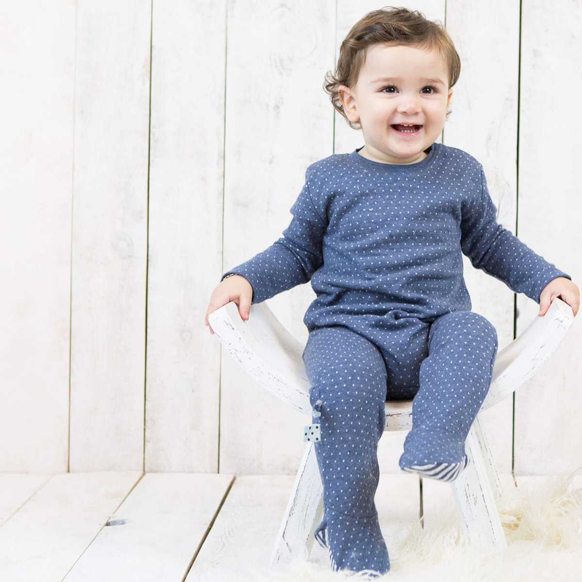 Pyjama Une-Pièce en Coton Bio – Indigo Mélange