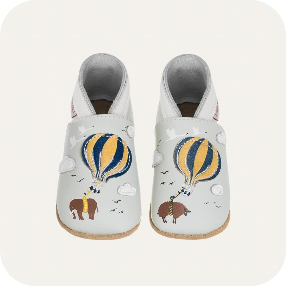 Chaussons bébé en cuir souple – Montgolfière