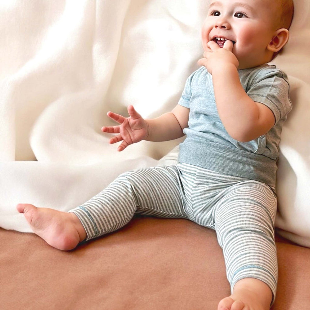 Legging Bébé en Coton Bio –  Rayures Turquoise