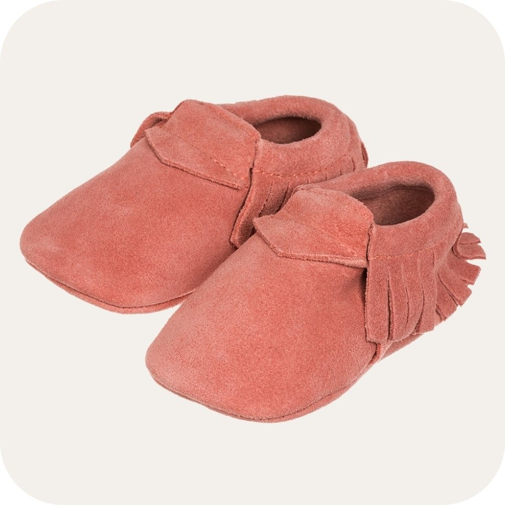 Chaussons mocassins bébé en suède – Corail