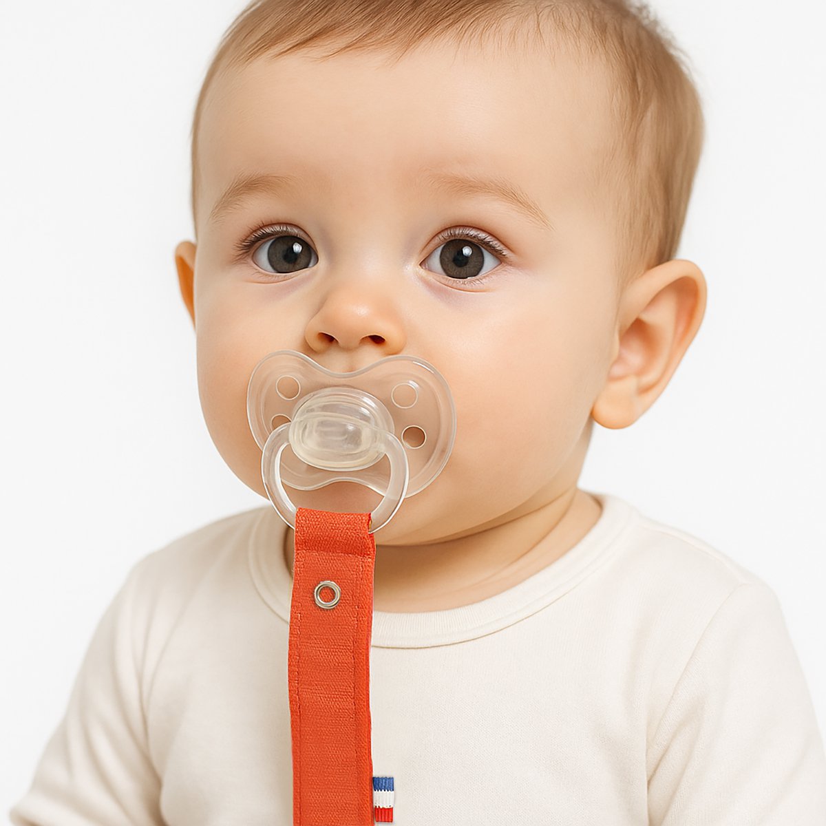 Attache-Tétine en Coton Bio – Teddy Fraise