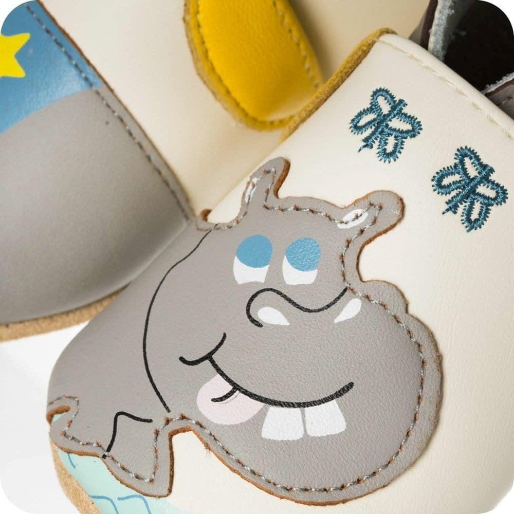 Chaussons bébé en cuir souple – Hippopotame