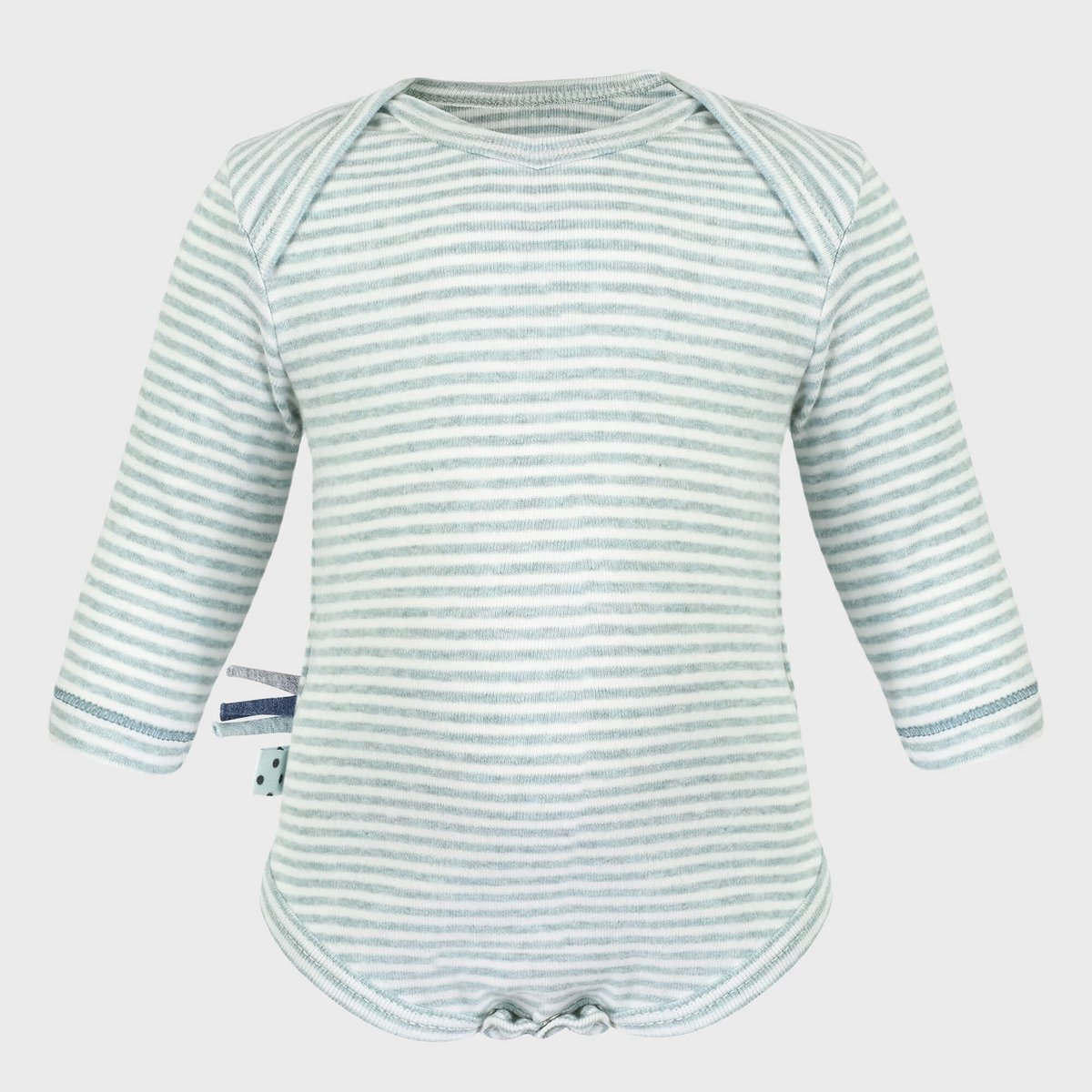 Body Bébé Bio à Manches Longues – Rayé turquoise