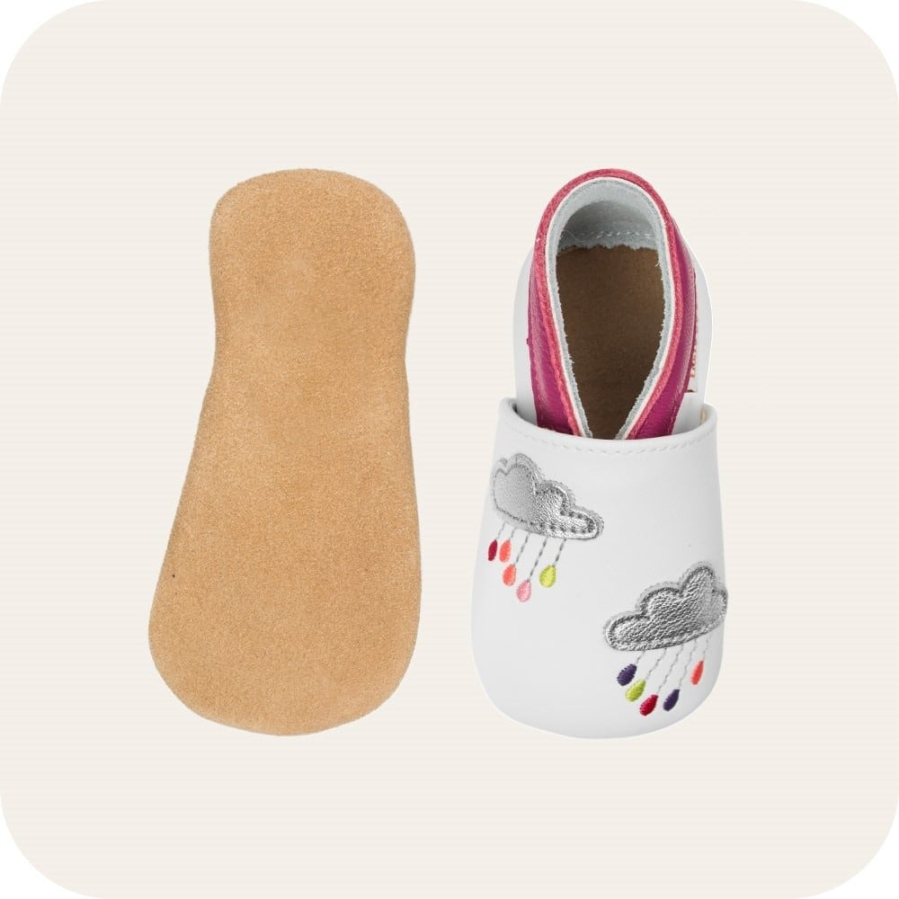 Chaussons bébé en cuir souple – Pluie de couleurs