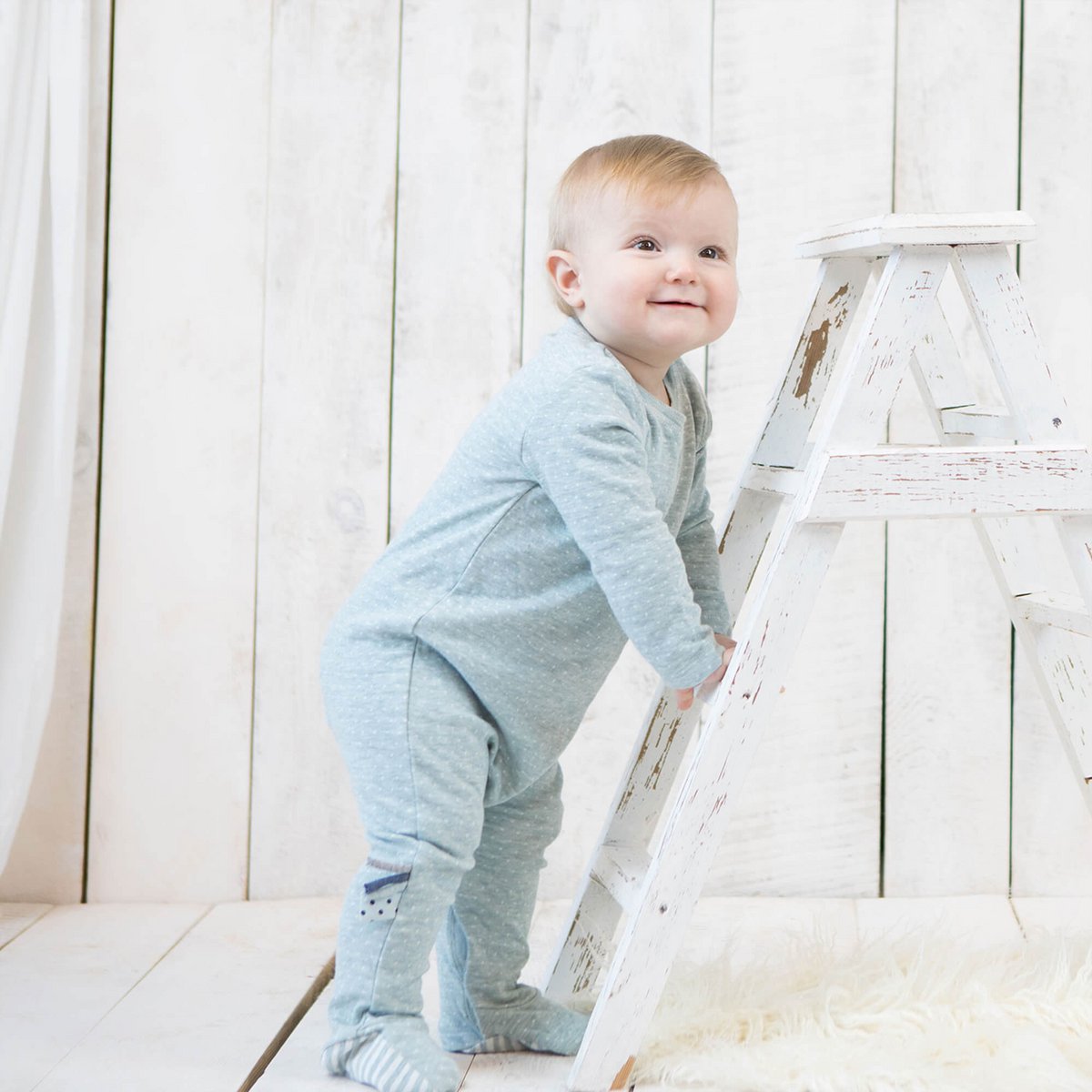 Pyjama Une-Pièce en Coton Bio – Aqua mélangé