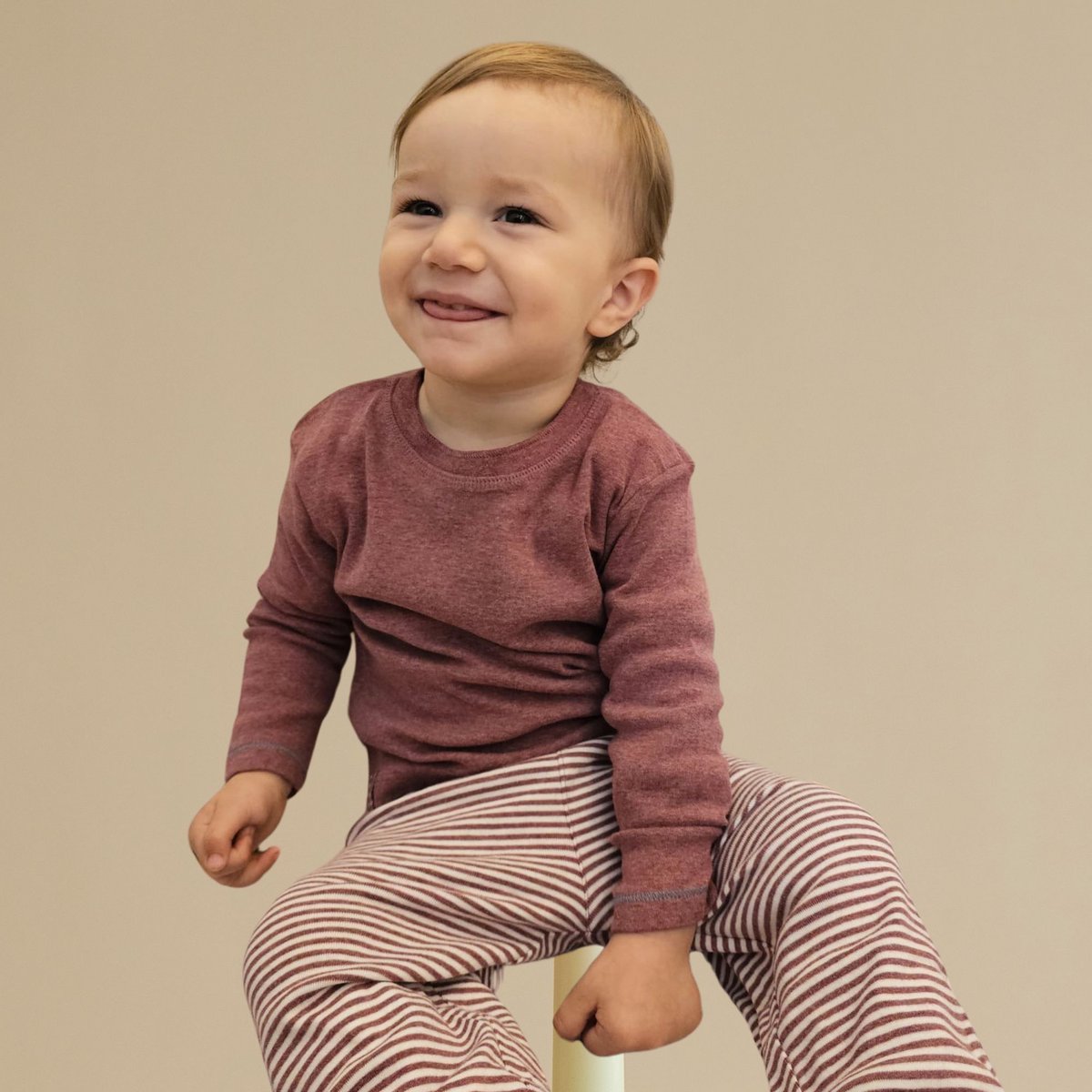 Pantalon Bébé en Coton Bio – Rayé Bordeaux