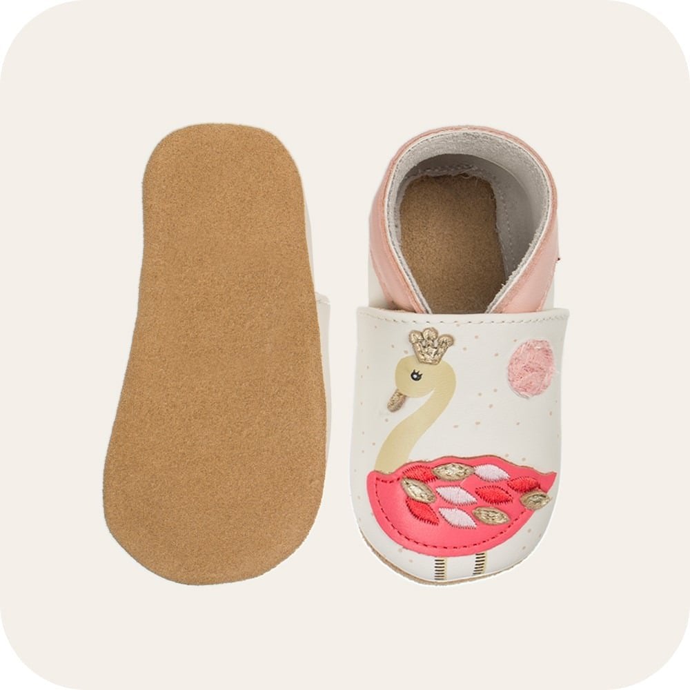Chaussons bébé en cuir souple – Flamants Roses