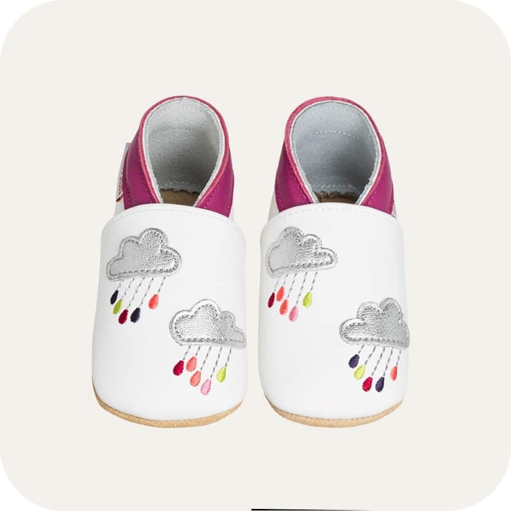 Chaussons bébé en cuir souple – Pluie de couleurs