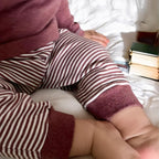 Pantalon Bébé en Coton Bio – Rayé Bordeaux