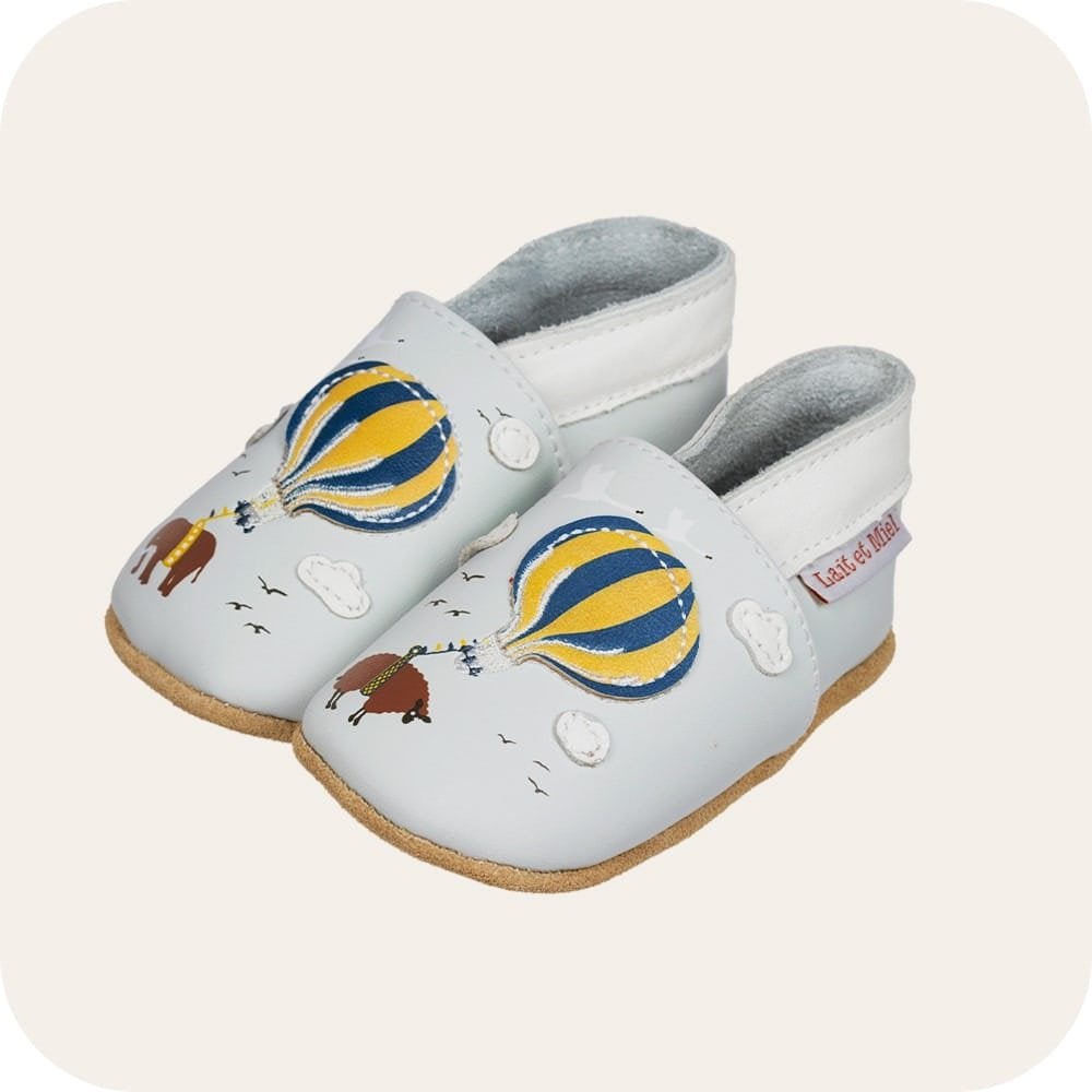 Chaussons bébé en cuir souple – Montgolfière
