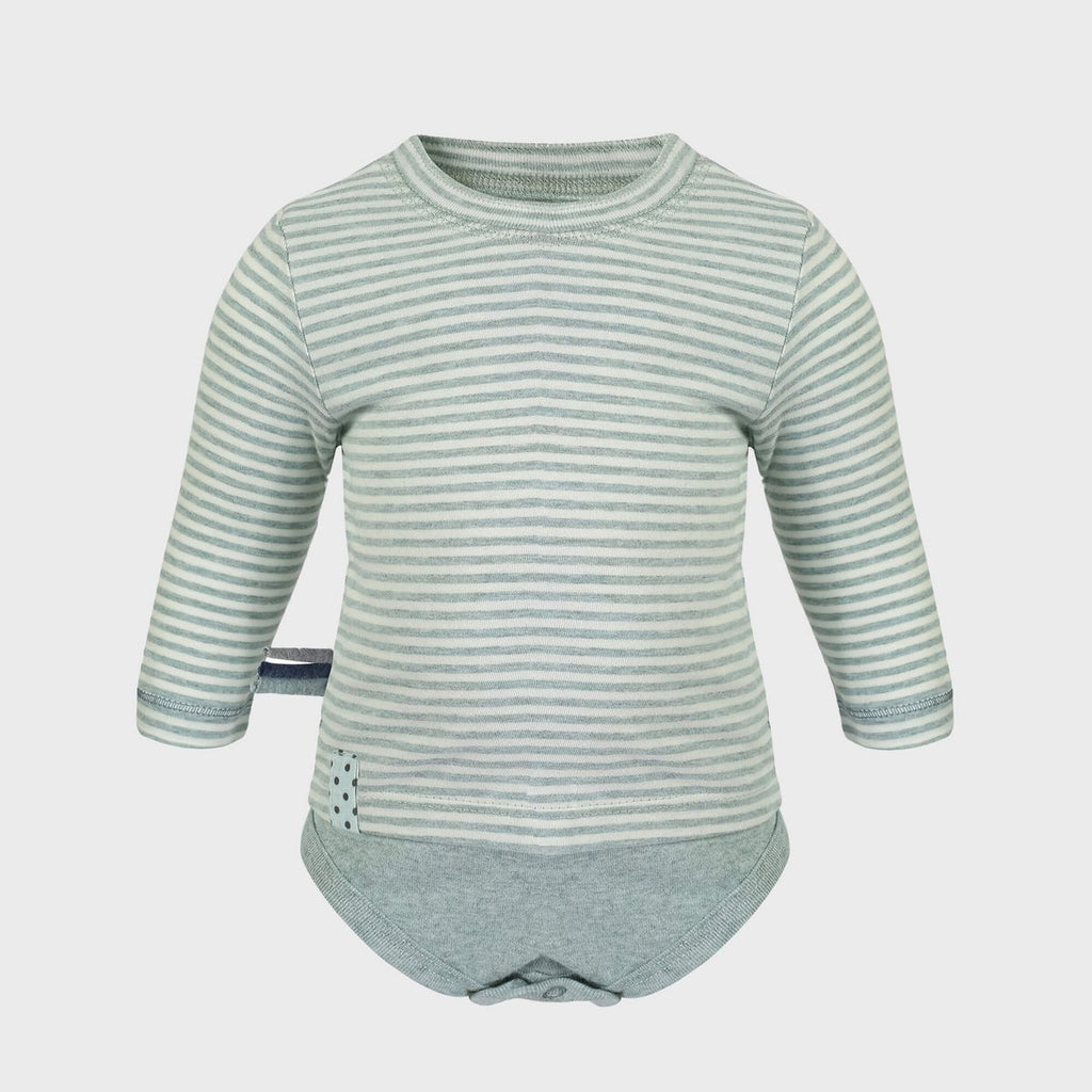 Body T-shirt Manches Longues en Coton Bio – Aqua Rayé