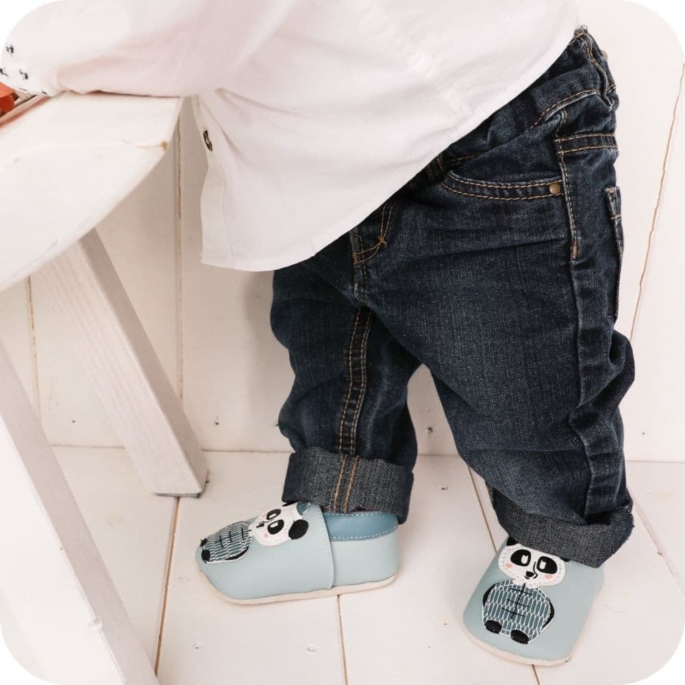 Chaussons bébé en cuir souple – Panda