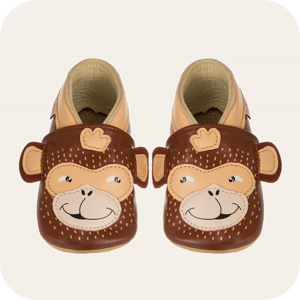 Chaussons bébé en cuir souple – Singe