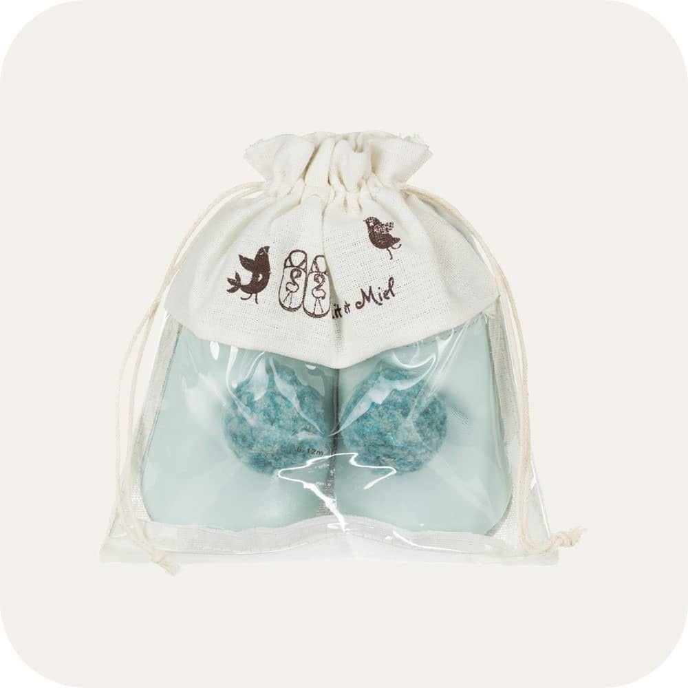 Chaussons bébé à pompons – Bleu cie