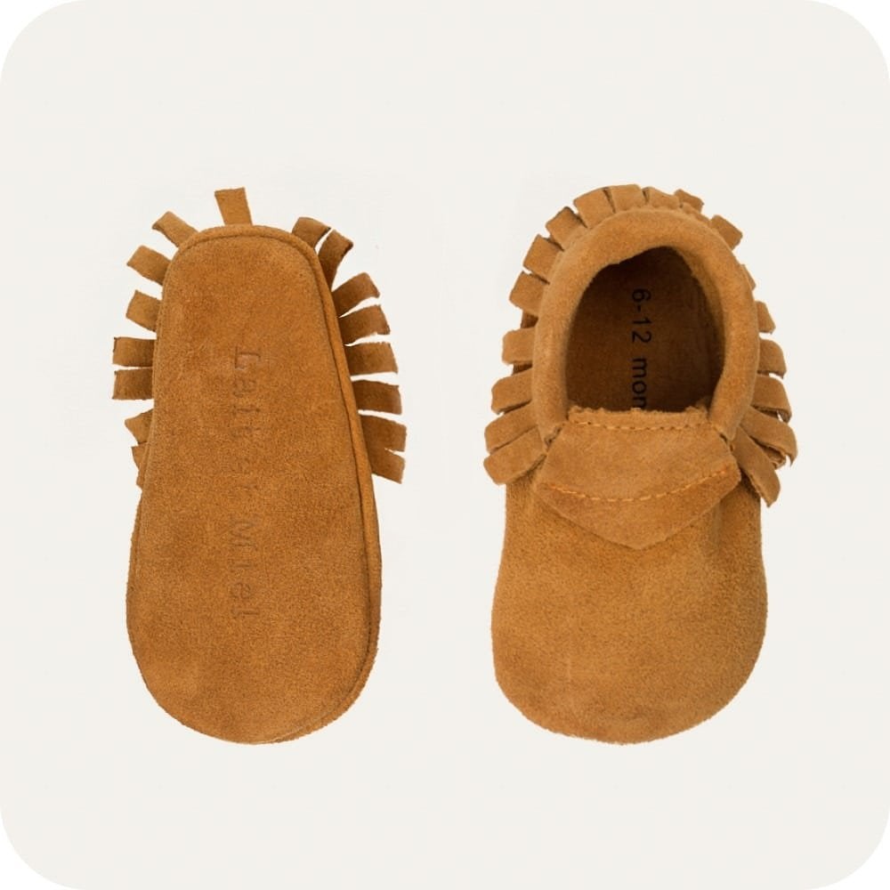 Chaussons mocassins bébé en suède – Camel