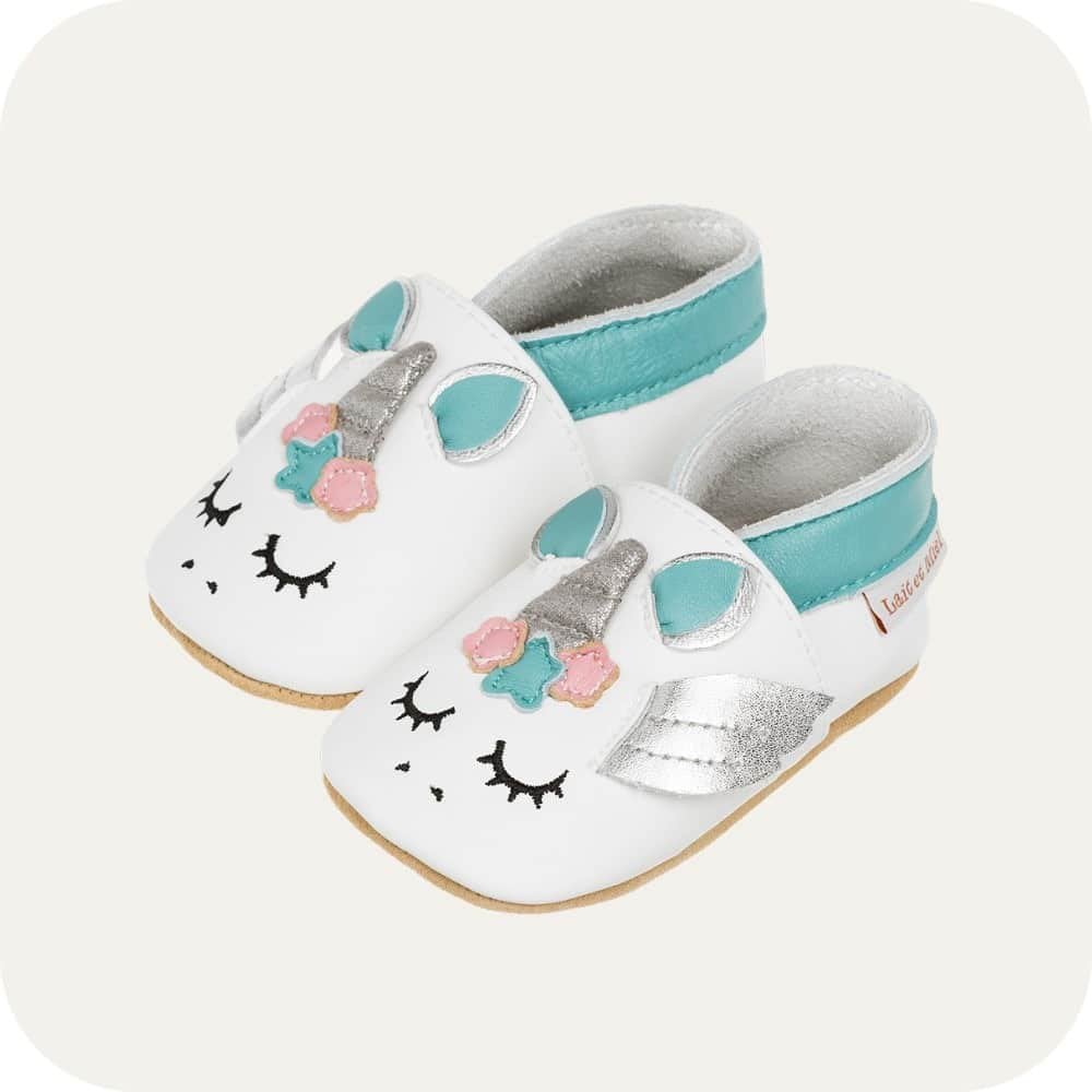 Chaussons bébé en cuir souple – Licorne