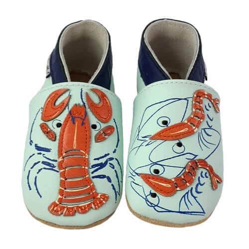 Chaussons bébé en cuir souple – Homard & Crevettes