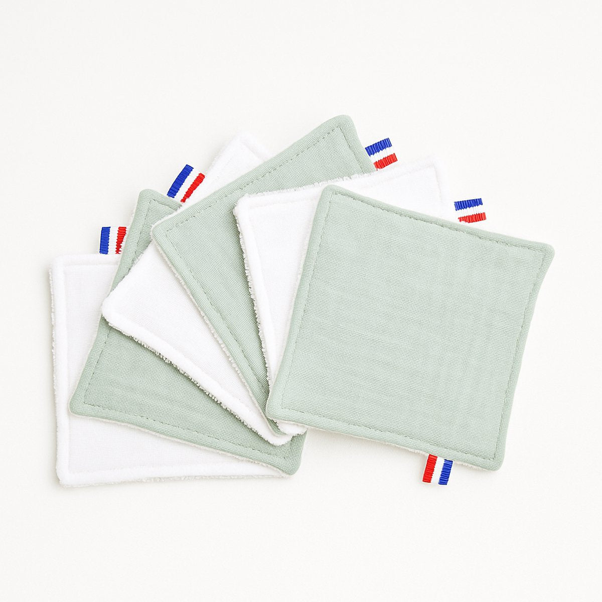 Lingettes lavables en Coton Bio Blanc et Vert